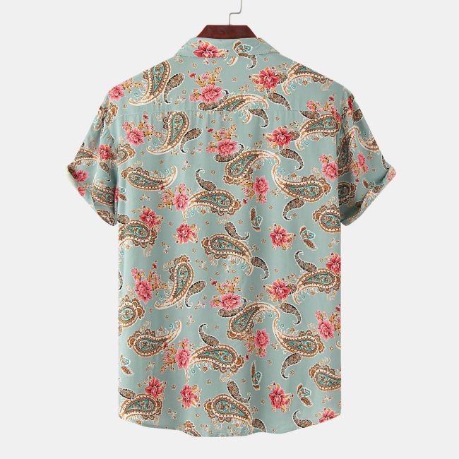 Mens Paisley Shirt Floral Boho Print Short Sleeve Hawaiian Shirts Button Down Beach Shirts Spring Summer Shirt