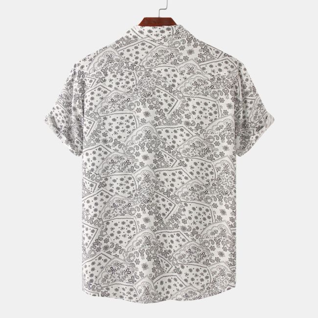 Mens Paisley Floral Print Shirt Short Sleeve Hawaiian Shirts Button Down Beach Shirts