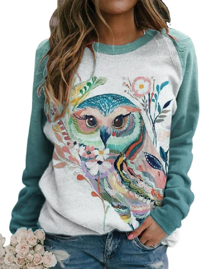 2022 Women's Aztec Owl Pattern Long Sleeve Sweatshirt