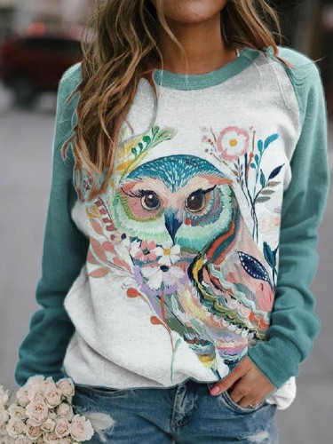 2022 Women's Aztec Owl Pattern Long Sleeve Sweatshirt