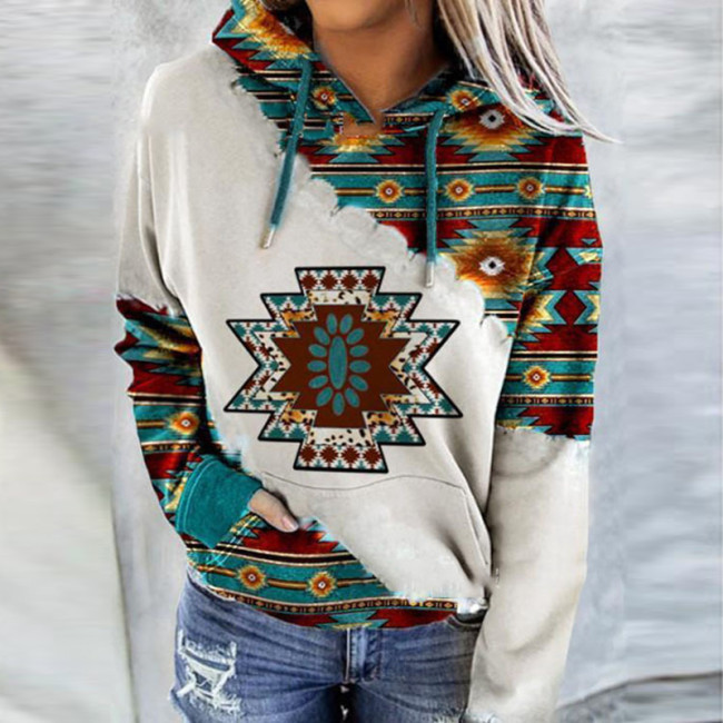 2022 Women's Aztec Style Loose Hoodie Spring Wear