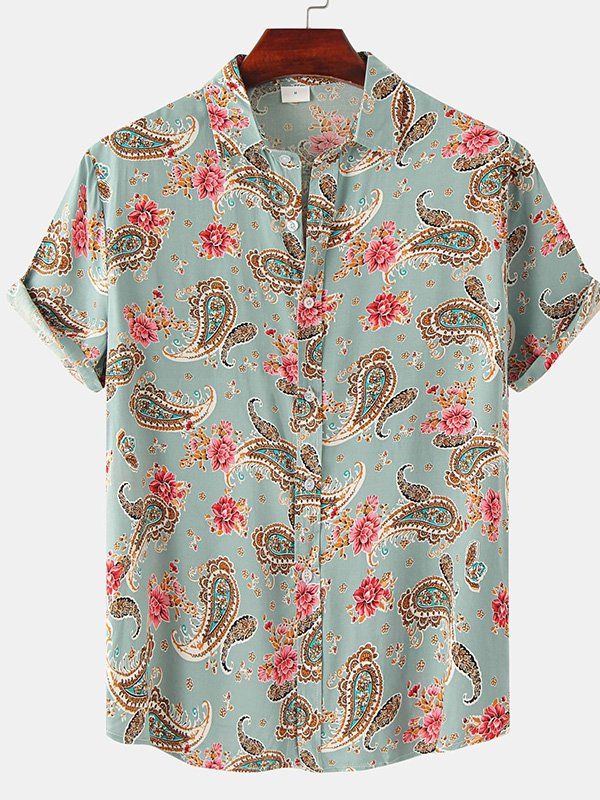 US$ 20.26 - Mens Paisley Shirt Floral Boho Print Short Sleeve Hawaiian ...