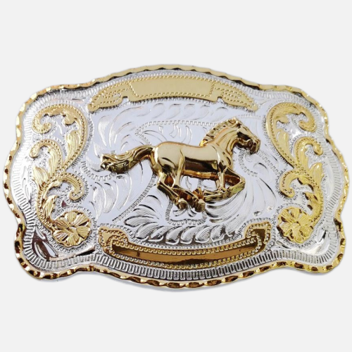 Extra Large Gold Belt Buckle Cowboy Zinc Alloy Golden Flying Horse Size 10X14Cm
