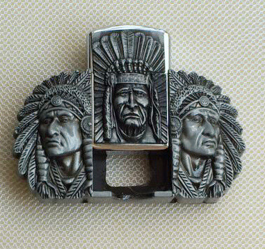 Old Western Belt Buckles Zinc Alloy Indians Pattern with Lighter Function Size 10.0X6.1Cm