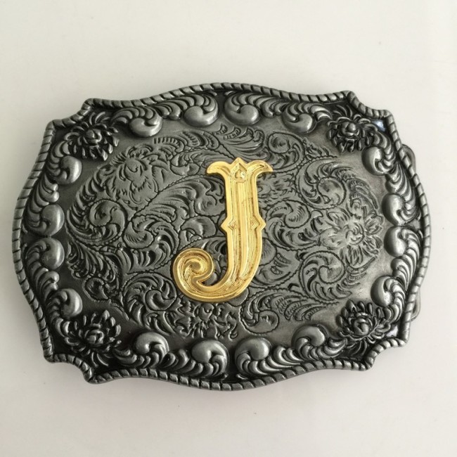 Western Belt Buckles With Initials Zinc Alloy A To Z Initials Pattern Size 10.3X7.1Cm
