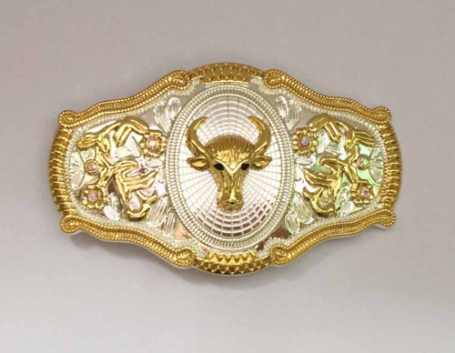 Large Cowboy Belt Buckle Zinc Alloy Gold Eagle And Bull'S Head Size 10.7X6.8Cm