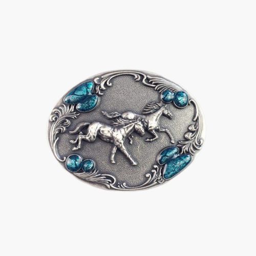 Silver Plated Classic Western Style Belt Button Double Horse-Parallel Denim Buckle