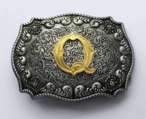 Western Belt Buckles With Initials Zinc Alloy A To Z Initials Pattern Size 10.3X7.1Cm