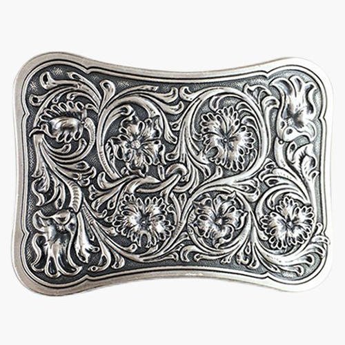 Silver-Plated Leather Carving Style Belt Buckle Classic Leather Carving Decoration