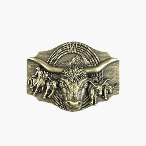 Copper Plated Western Style Belt Buckle Running Bull Men'S Cowboy Belt Buckle Belt Buckle