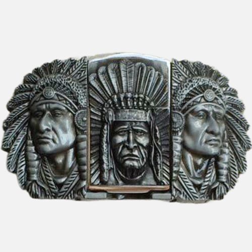Old Western Belt Buckles Zinc Alloy Indians Pattern with Lighter Function Size 10.0X6.1Cm