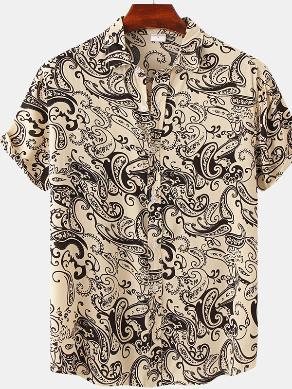 Mens Paisley Shirt Floral Boho Print Short Sleeve Hawaiian Shirts Button Down Beach Shirts