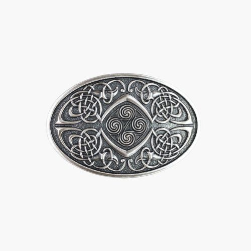 Silvered Belt Buckle Celtic Ellipse Pattern