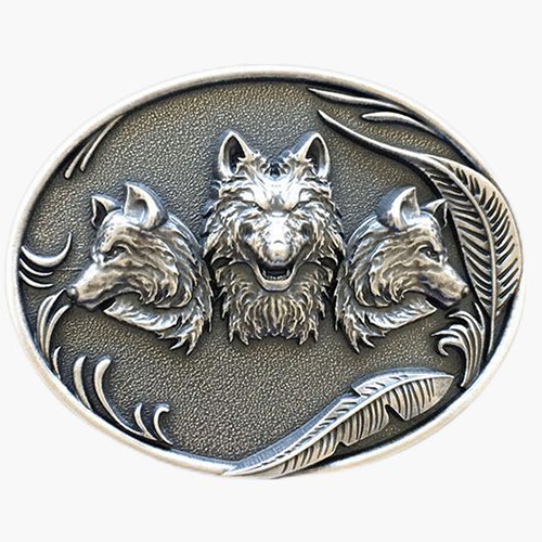 Silver-Plated Western Style Belt Buckle Wolf Head Shape Belt Buckle Three Wolves