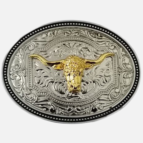Big Cowboy Belt Buckles Zinc Alloy Bull-Headed & Eagle With Silver Flower Pattern Size 10.0X7.3Cm