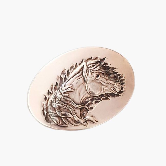 Silver Plated Embossed Horse Head Belt Buckle Horse In The Wind