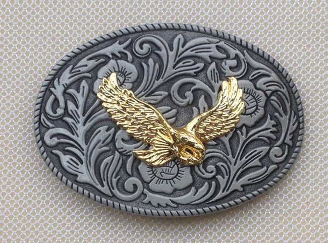 Vintage Cowboy Belt Buckles Zinc Alloy Eagle With Flower Pattern Size 9.8X7.0 CM