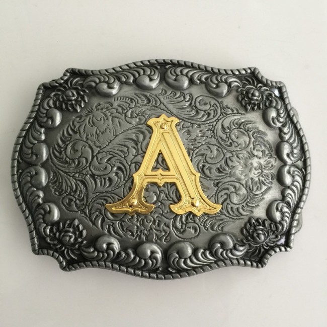 Western Belt Buckles With Initials Zinc Alloy A To Z Initials Pattern Size 10.3X7.1Cm