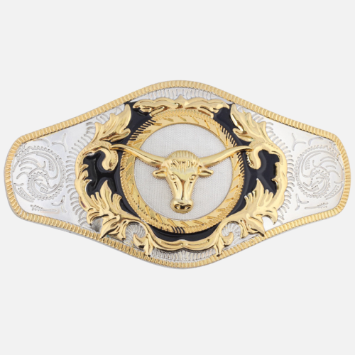 Western Style Cowboy Belt Buckle Gold Bull Head