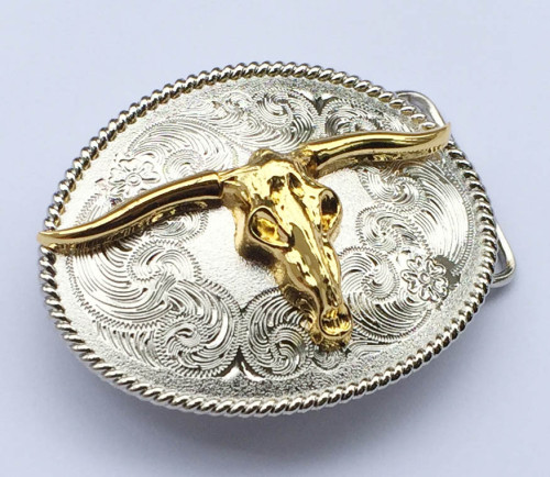 Western Style Belt Buckleszinc Alloyflower Pattern Silver Bottom Gold Cow Size 9.2X7.3Cm