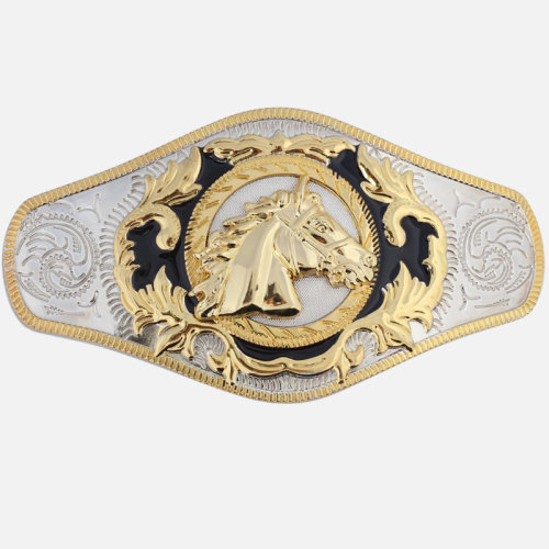 Western Style Cowboy Belt Buckle Gold Horse Head