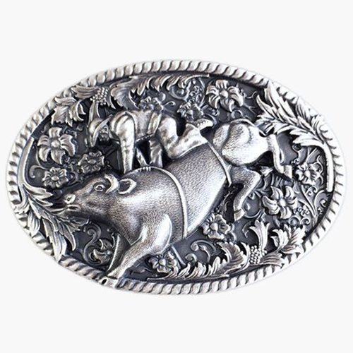 Silver Plated Western Rodeo Belt Buckle Rodeo-For Riding Cattle