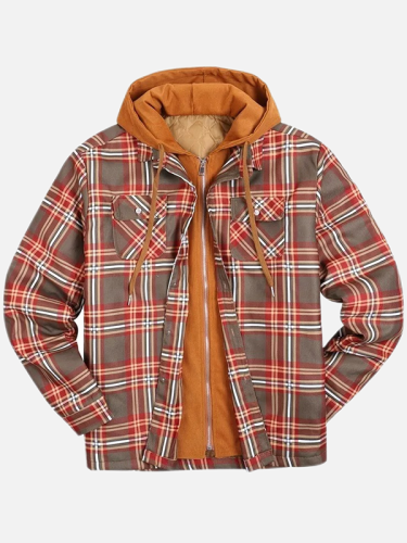 Western Style Men's thickened cotton aztec pattern printing plaid jacket hooded