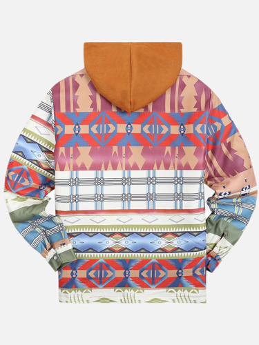 Men's Thickened Cotton Aztec Pattern Printing Plaid Hooded Jacket Western Men Plaid Jacket