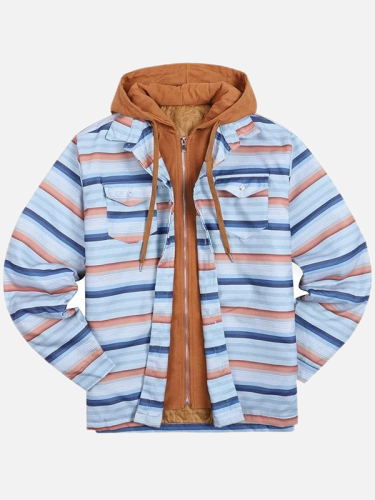 Thickened Cotton Men's Plaid Color Stripes Hooded Jacket Western Men Plaid Jacket