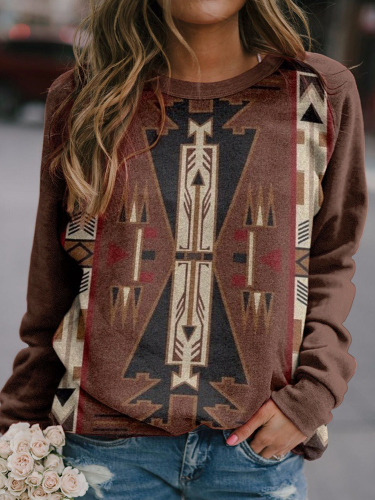 Women's Aztec Retro Ethnic Geometric Pattern Sweatshirt Western Cowgirl Shirt