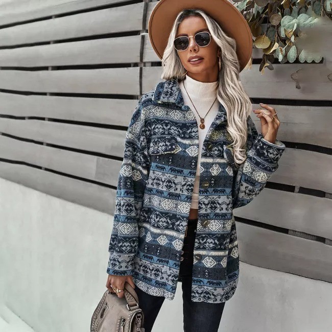 Women's Aztec Enthic Geometric Pattern Long Sleeve Coat