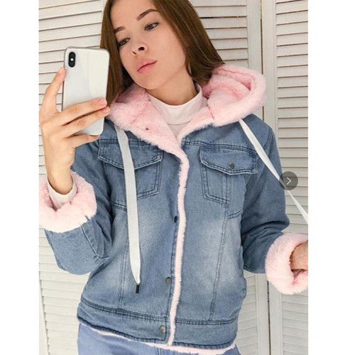 Womens Denim Jacket Loose Plus Size Hooded Cotton Winter Coat