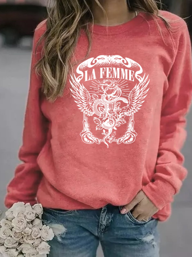 100% Cotton Women's Sweatshirts LA Femme Day Long Sleeve Round Neck Sweatshirt