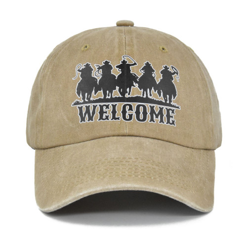 Cowboy Cowgirl Cap Graffiti printed baseball cap WELCOME with Horse riding printed peaked cap yellow baseball cap