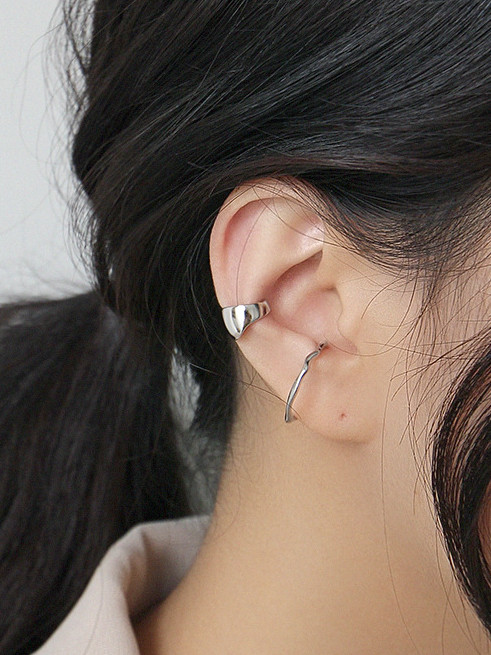 925 Sterling Silver With Glossy Simplistic Ear Clip Without Piercing single
