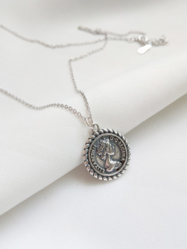Pure silver retro Elizabeth Coin Necklace