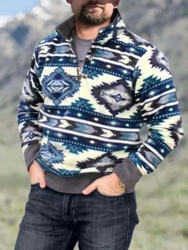 Mens Aztec Native Amercian Geometric Ethnic Western Long Sleeve Sweatshirt