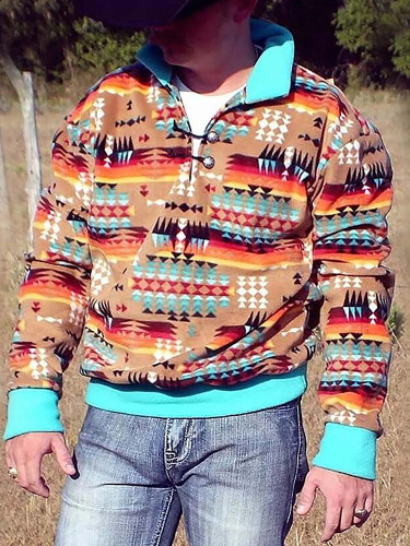 Mens Aztec Native Amercian Geometric Ethnic Western Long Sleeve Sweatshirt