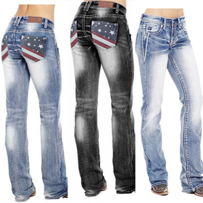 Women High Waist Bootcut Jeans Solid Color Denim Pants Casual Vintage Wash Streetwear Jean Trousers