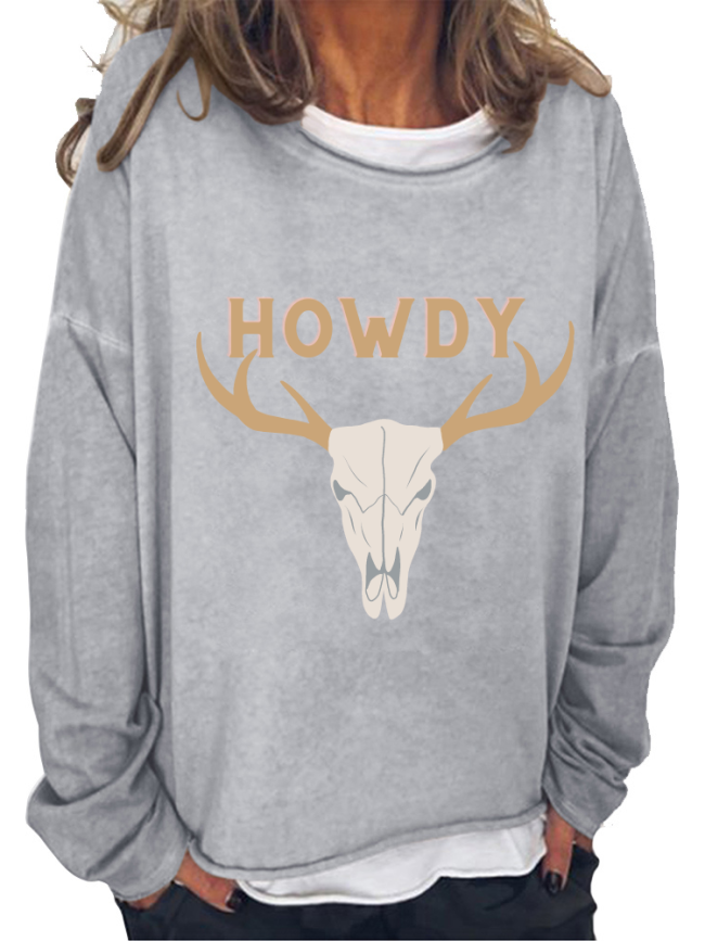 Women's Western Style Howdy Print Long Sleeve Sweatshirtt