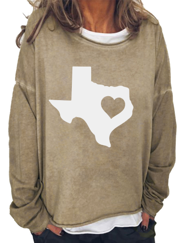 Women's Western Style Texas map with Love Long Sleeve Sweatshirtt