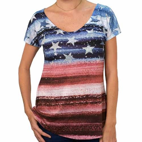 Women's American Flag with Star Pattern Casual T-Shirt Crew Neck Loose Short Sleeve Tee Top