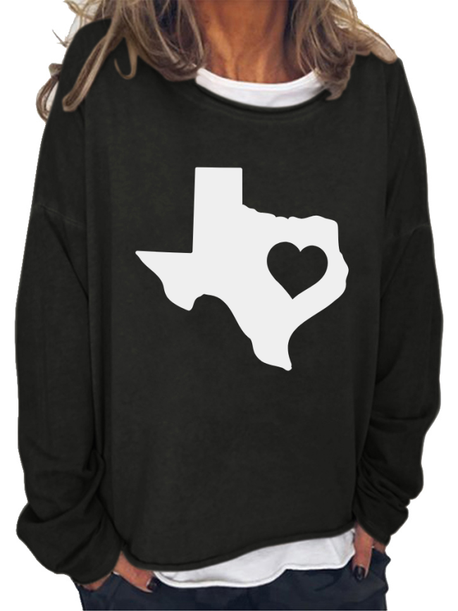 Women's Western Style Texas map with Love Long Sleeve Sweatshirtt