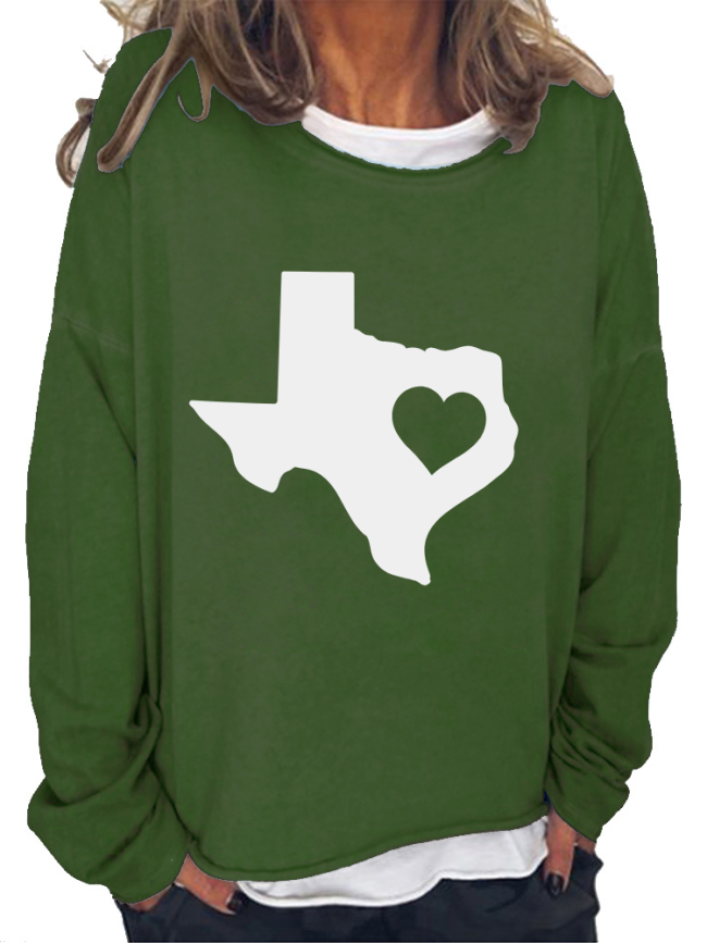 Women's Western Style Texas map with Love Long Sleeve Sweatshirtt