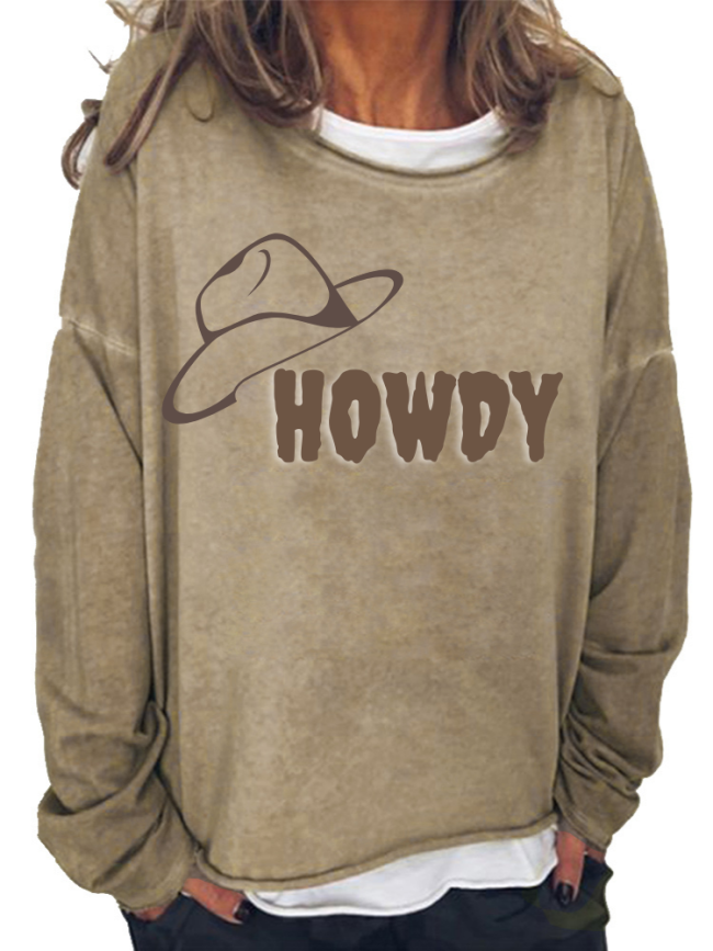 Women's Western Style Howdy Cowboy Hat Print Long Sleeve Sweatshirtt