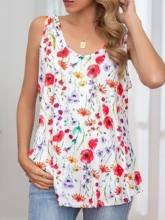 Women's Sleeveless Tank Top Aztec Floral Pattern O-Neck Casual Summer Outfits Top