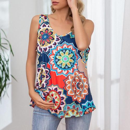 Women's Sleeveless Tank Top Multicolor Aztec Geometric Pattern O-Neck Casual Summer Outfits Top