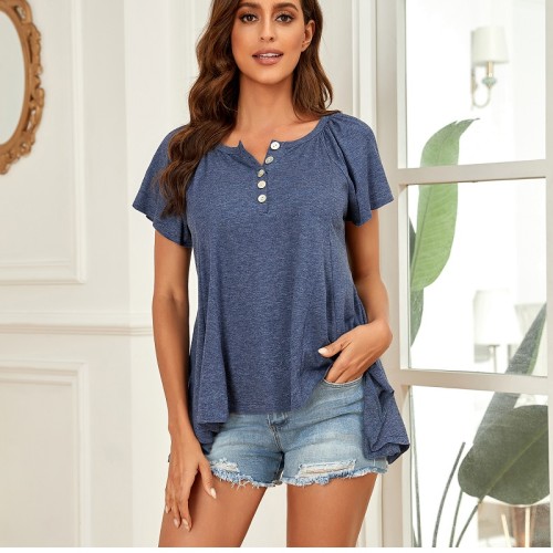Women's Short Sleeve T-Shirt Casual Must Have Flare Hem Solid Color Crew Neck Top