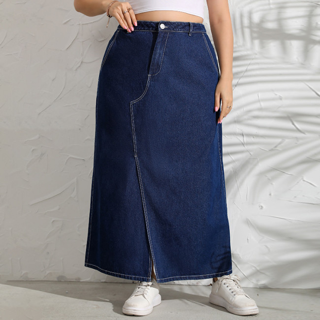 Oversized Denim Skirt Women Long Denim Blue Skirt Plus Size L-5XL
