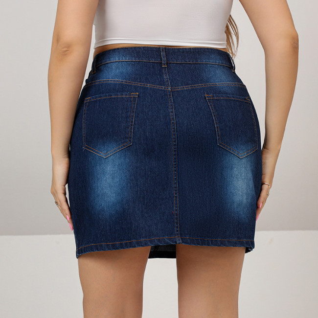 Oversized Women's Denim Short Skirt Blue Denim Wrap Skirt Plus Size